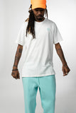 Embroidered Teal Palm Tee - Cream white