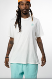 Embroidered Teal Palm Tee - Cream white