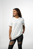 Embroidered Teal Palm Tee - Cream white